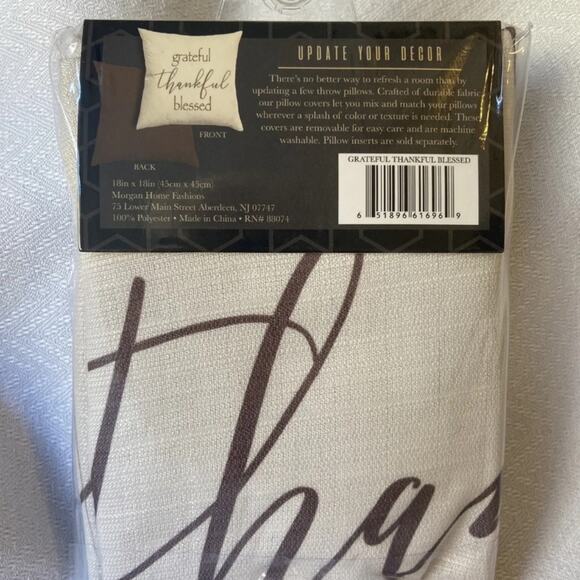 Farmhouse Throw Pillow Cover 18 x 18 Beige Reversible Grateful Thankful Blessed - Picture 3 of 3